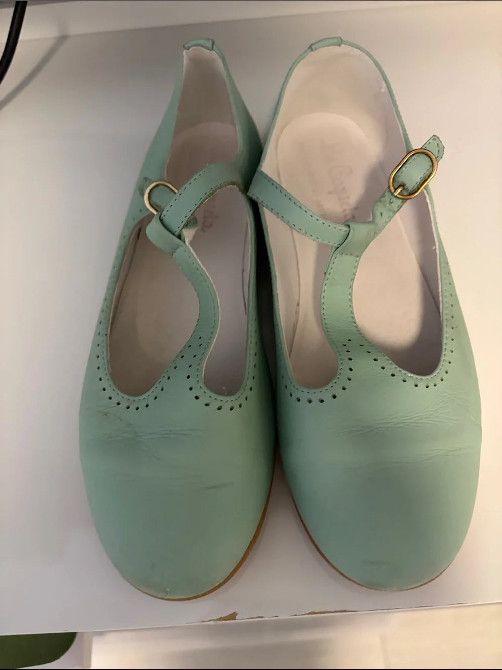 Girls' Mint T‑Strap Dress Flats with Buckle Size 34